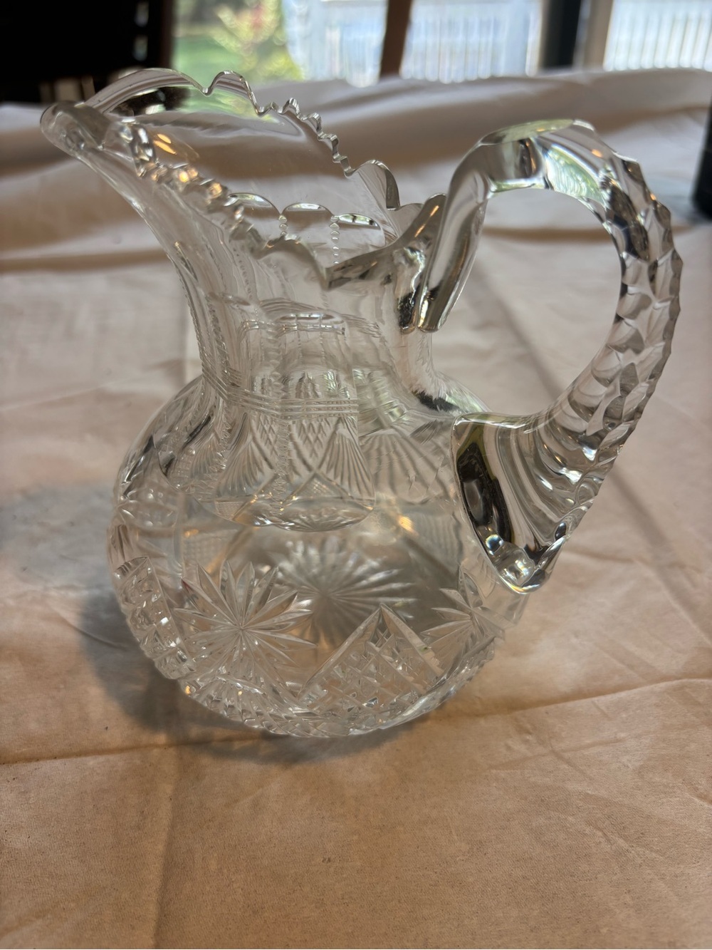 ANTIQUE AMERICAN BRILLIANT CUT ABC LIBBEY CUT GLASS VENETIA PITCHER